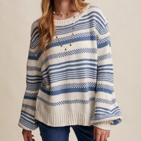 SWEATER WEATHER BLUE STRIPED SWEATER - Picture 1 of 3